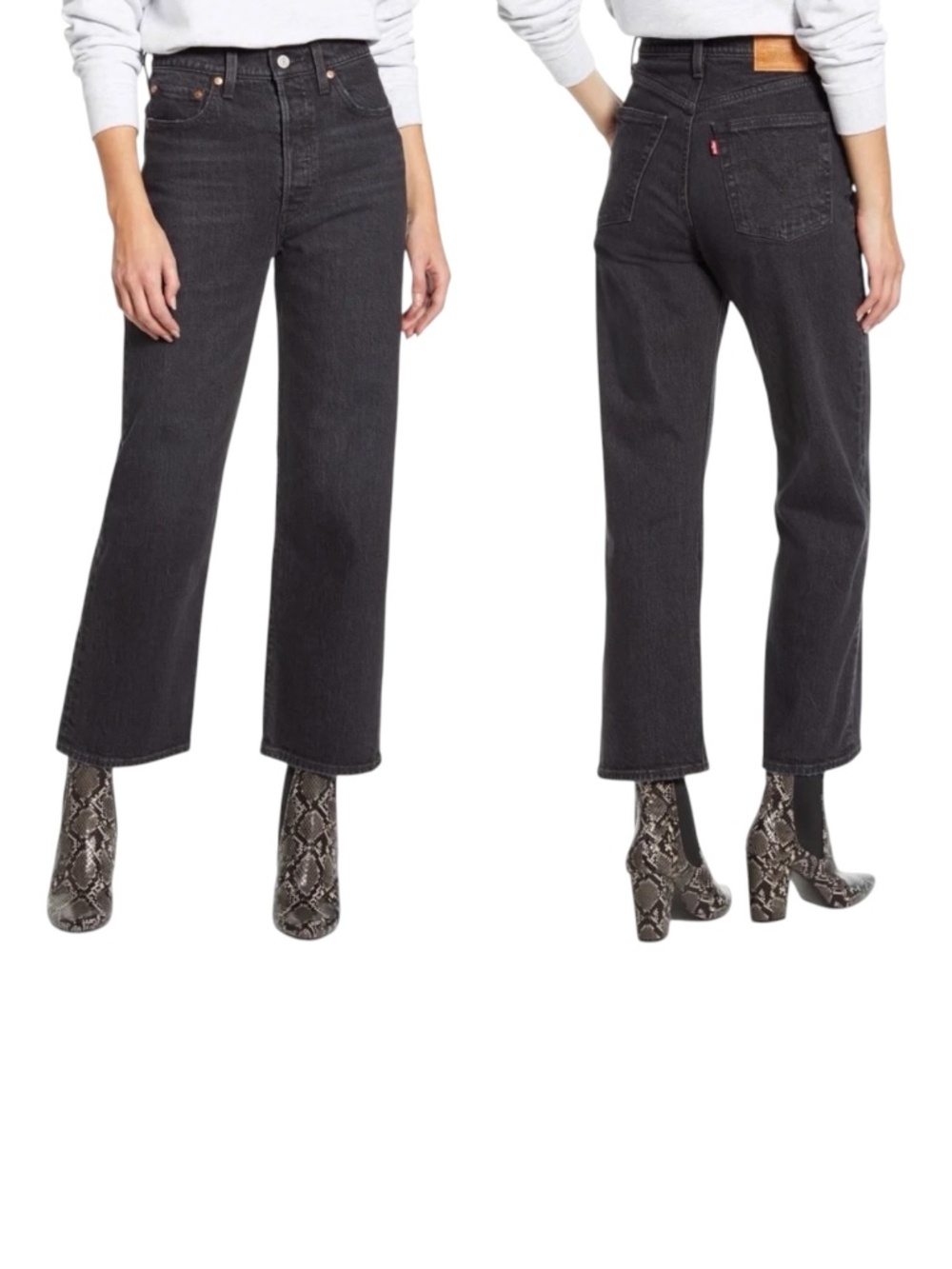 Levi's Premium Ribcage Straight Ankle Jeans Feelin' Cagey Black Size 26